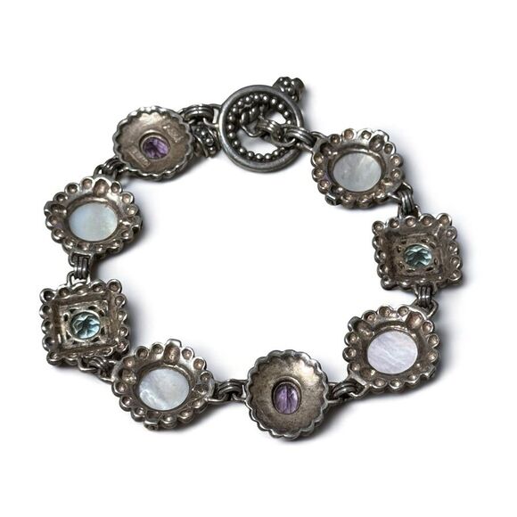 Vintage Estate Topaz, Amethyst & MOP Size 7.5 Inches Sterling Bracelet - Picture 3 of 5